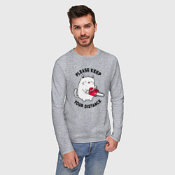 Лонгслив хлопковый мужской Белый кот с пилой, цвет: меланж — фото 2