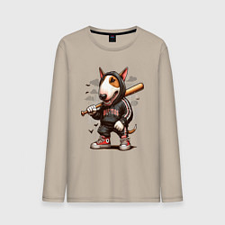 Лонгслив хлопковый мужской Bully with a baseball bat - ai art fantasy, цвет: миндальный