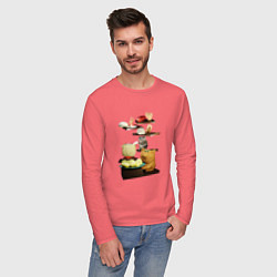 Лонгслив хлопковый мужской Друзья с котом готовят пельмени, цвет: коралловый — фото 2