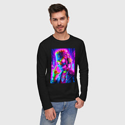 Лонгслив хлопковый мужской Cyber skeleton of Bart Simpson - neon glow, цвет: черный — фото 2