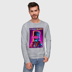 Лонгслив хлопковый мужской Cyber Bart - neon glow ai art fantasy, цвет: меланж — фото 2