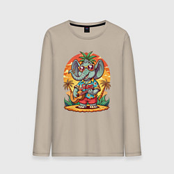 Мужской лонгслив Слон играет на гитаре жаркое лето