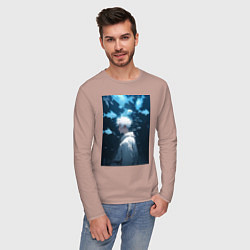 Лонгслив хлопковый мужской Магическая битва Сатору Годзё арт рыбы, цвет: пыльно-розовый — фото 2