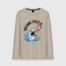 Лонгслив хлопковый мужской Shark pizza - ai art fantasy, цвет: миндальный