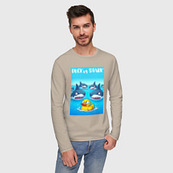 Лонгслив хлопковый мужской Duck vs shark - ai art fantasy, цвет: миндальный — фото 2