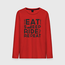 Лонгслив хлопковый мужской Eat sleep ride repeat, цвет: красный