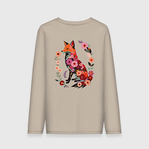 Мужской лонгслив Лиса цветочный силуэт / Миндальный – фото 2