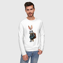 Лонгслив хлопковый мужской Зайчик идёт в школу, цвет: белый — фото 2