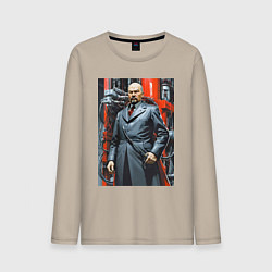 Мужской лонгслив Ленин в кожанке - киберпанк