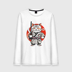 Мужской лонгслив Ниндзя кот с саблей красное солнце