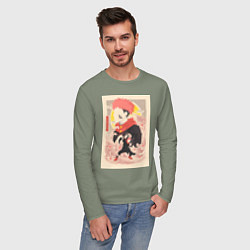 Лонгслив хлопковый мужской Магическая битва Сукуна Рёмэн арт, цвет: авокадо — фото 2