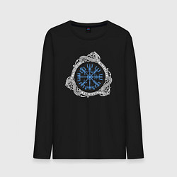 Лонгслив хлопковый мужской Рунная языческая символика вегвизир, цвет: черный