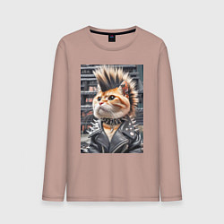 Лонгслив хлопковый мужской Прикольный котик панк - нейросеть, цвет: пыльно-розовый