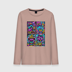 Мужской лонгслив Яркие неоновые картинки с монстрами
