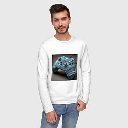 Лонгслив хлопковый мужской Джинсовый геймпад для видеоигр, цвет: белый — фото 2