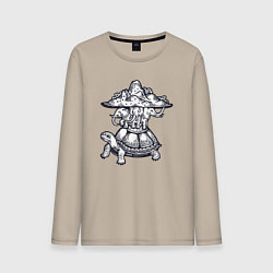Лонгслив хлопковый мужской Слоны и черепаха, цвет: миндальный