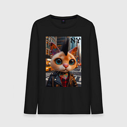 Мужской лонгслив Глазастый котёнок панк из Нью-Йорка - нейросеть