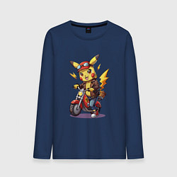 Мужской лонгслив Пикачу на красном мотоцикле