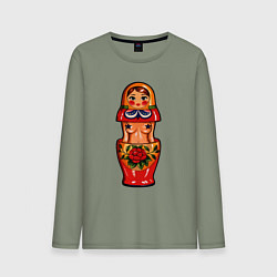 Лонгслив хлопковый мужской Русская барби матрешка без цензуры, цвет: авокадо