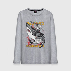 Лонгслив хлопковый мужской Человек-бензопила Денджи акула, цвет: меланж