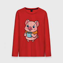 Мужской лонгслив Поросенок пьет кофе