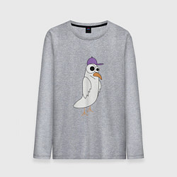 Лонгслив хлопковый мужской Странный птиц птица голубь в кепке чайка на стиле, цвет: меланж