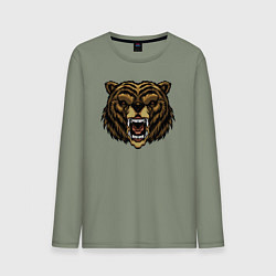 Лонгслив хлопковый мужской Бурый злой медведище, цвет: авокадо