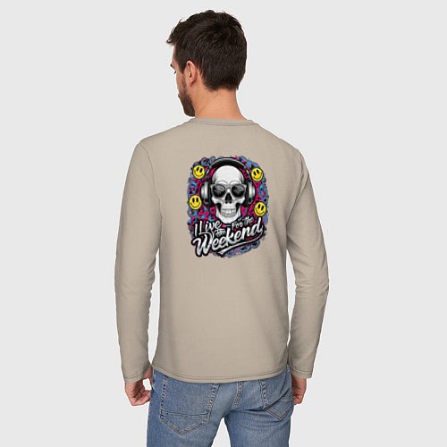 Мужской лонгслив Я живу ради выходных - череп работник тусовщик и с / Миндальный – фото 4