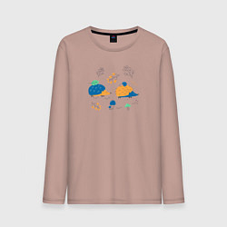 Мужской лонгслив Ежики в лесу с веточками и грибами