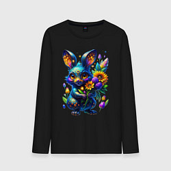 Мужской лонгслив Милый синий зайка с неоновым цветком