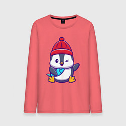 Мужской лонгслив Пингвин с рыбкой