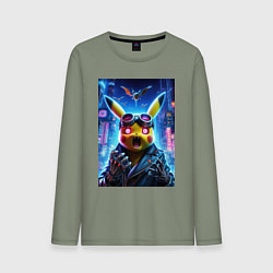 Лонгслив хлопковый мужской Pikachu brave cyber pilot - neon glow, цвет: авокадо