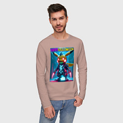 Лонгслив хлопковый мужской Cyber Pikachu - happy halloween, цвет: пыльно-розовый — фото 2