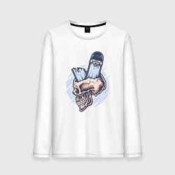 Лонгслив хлопковый мужской Broken skater skull, цвет: белый
