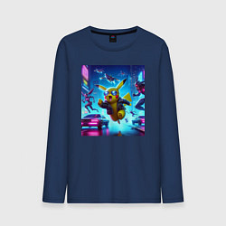 Мужской лонгслив Киберпанк Пикачу - неоновая погоня с роботами - Pi