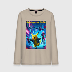 Мужской лонгслив Cyberpunk 3088 - Pikachu pursuit - neon glow