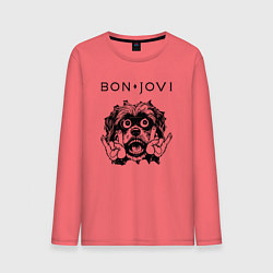 Лонгслив хлопковый мужской Bon Jovi - rock dog, цвет: коралловый