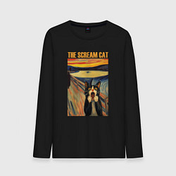 Лонгслив хлопковый мужской The scream cat art, цвет: черный