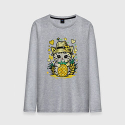 Лонгслив хлопковый мужской Котик с ананасами, цвет: меланж