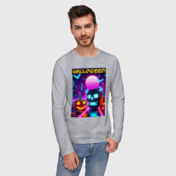 Лонгслив хлопковый мужской Minecraft and halloween- vaporwave, цвет: меланж — фото 2