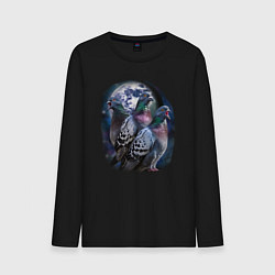 Лонгслив хлопковый мужской Три голубя орущие на луну, цвет: черный