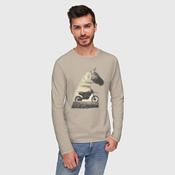 Лонгслив хлопковый мужской Мотокросс и Лошади, Силуэт Лошади, цвет: миндальный — фото 2