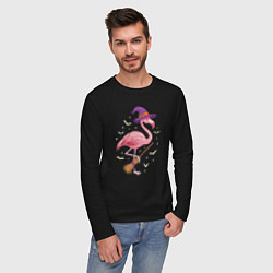 Лонгслив хлопковый мужской Фламинго хэллоуин, цвет: черный — фото 2