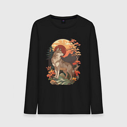 Мужской лонгслив Волк в лесу в японском стиле