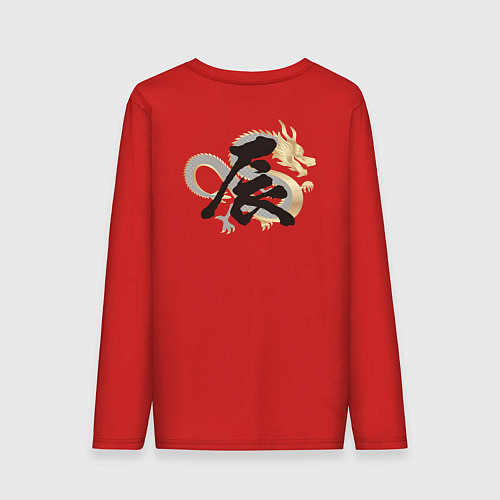 Мужской лонгслив Китайский дракон с иероглифом / Красный – фото 2