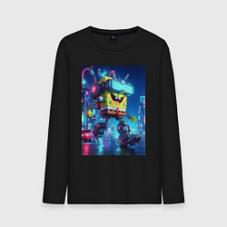 Лонгслив хлопковый мужской Cyber Sponge Bob - neon glow fantasy, цвет: черный