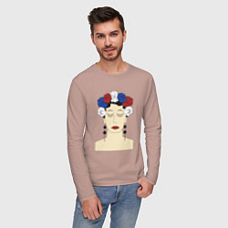 Лонгслив хлопковый мужской Женский портрет: девушка в венке триколор, цвет: пыльно-розовый — фото 2