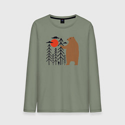 Лонгслив хлопковый мужской Человек и медведь, цвет: авокадо