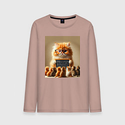 Лонгслив хлопковый мужской Рыжий кот учитель английского языка - нейроарт, цвет: пыльно-розовый