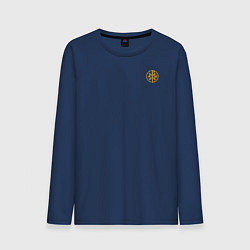 Лонгслив хлопковый мужской Сокрушу пред ним врагов его малая хризма желтая, цвет: тёмно-синий